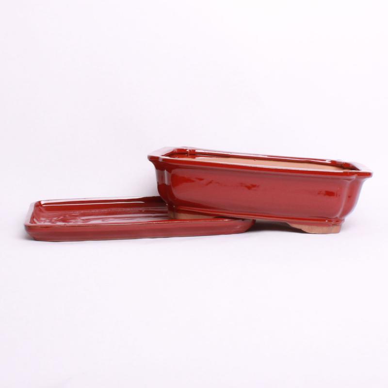 Miska stredná hranatá s podmiskou, 25cm, červená, glazúrovaná